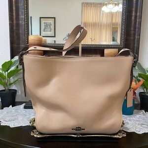 COACH Tan Natural Calf Leather Dufflette Crossbody Bag,Dark Nickel Tone hardware